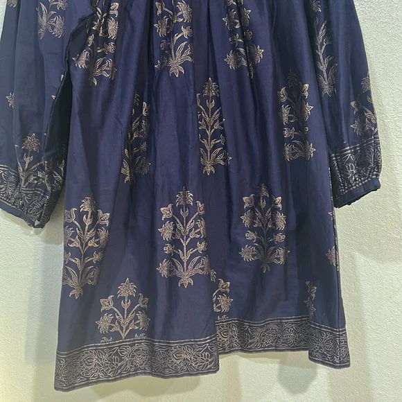 SZ BLOCKPRINTS WOMEN KITTY MIDI DRESS NAVY FLORAL Sz LG - Picture 7 of 11